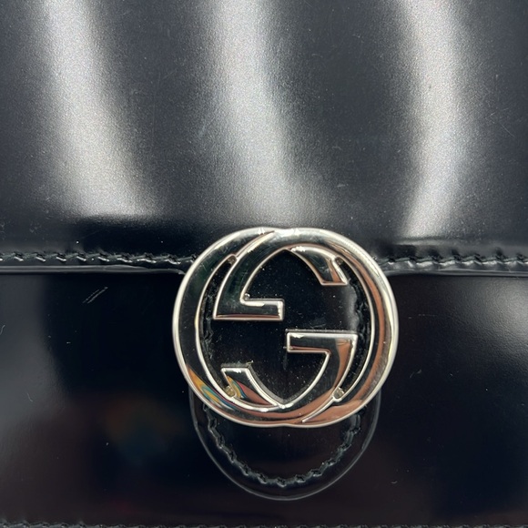 GUCCI GG INTERLOCKING ICON WALLET CROSSBODY BLACK CALFSKIN SILVER TONE HARDWARE - Picture 7 of 16